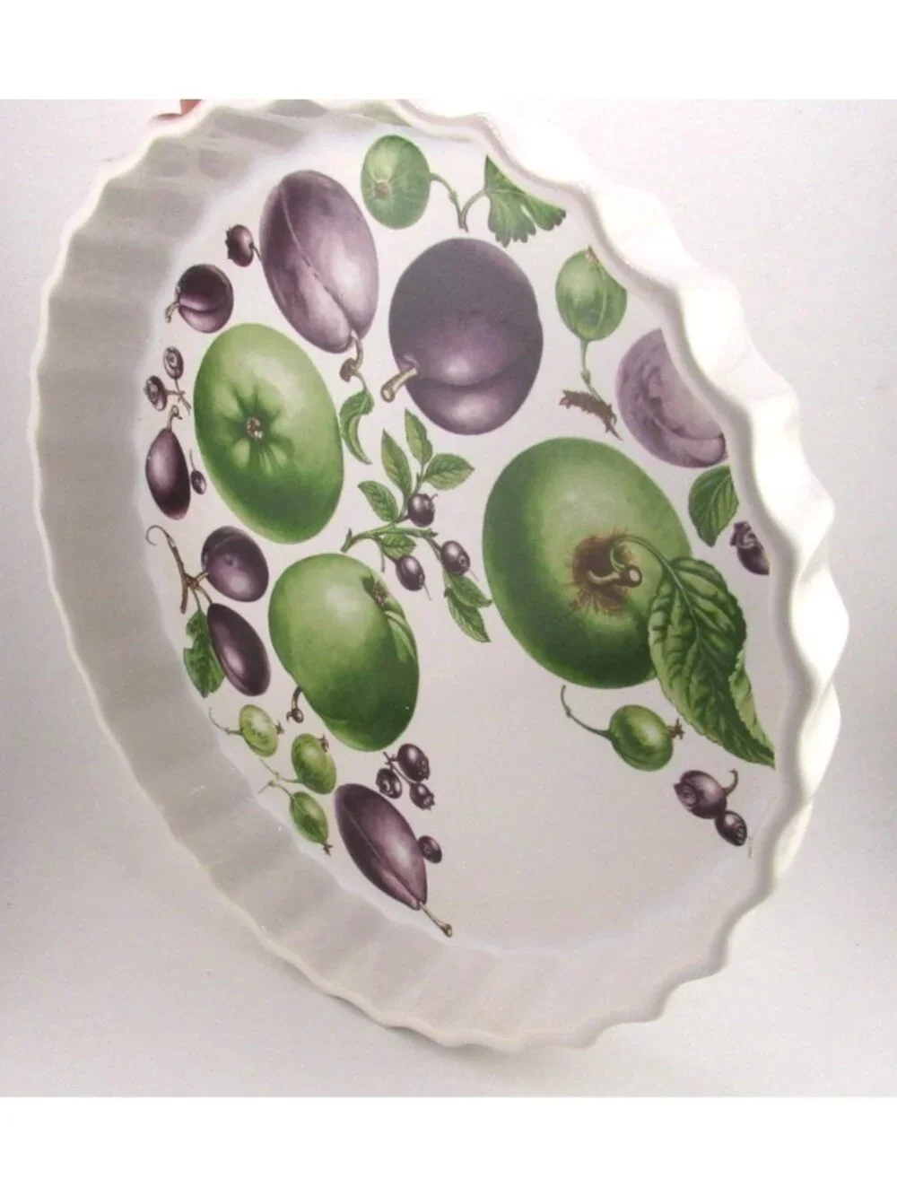 Harvest Festival Hand painted apples plums 10” Quiche Pie Flan Baking Dish Pan